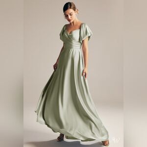 AW. Bridal Sage Green Dey Maxi Bridesmaid Dress Size 4